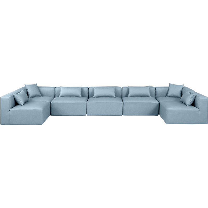 Meridian Cube Light Blue Vegan Leather Modular Sectional IMAGE 4