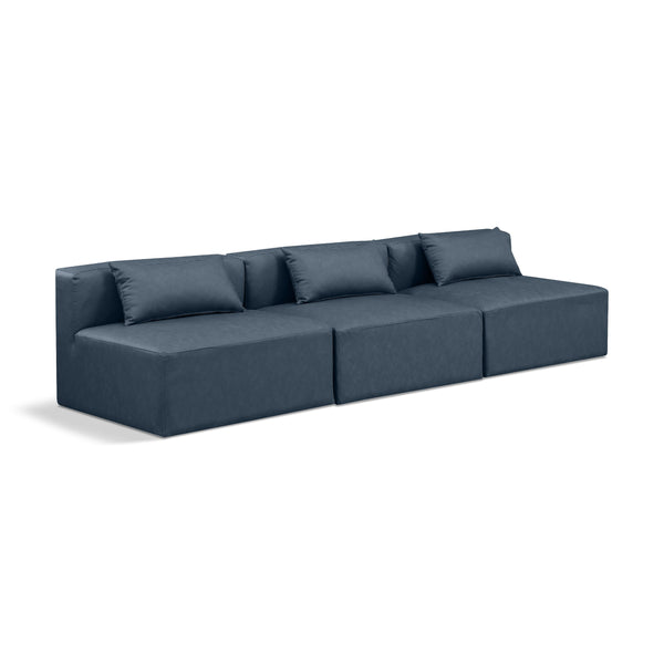 Meridian Cube Navy Blue Vegan Leather Modular Sofa IMAGE 1