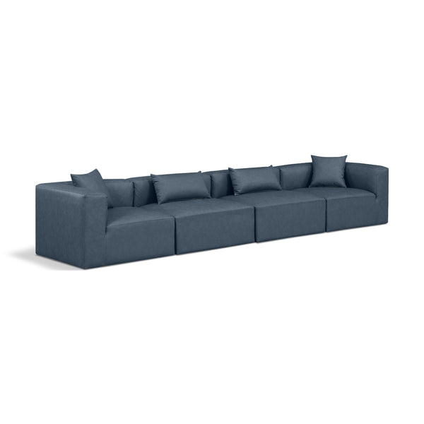 Meridian Cube Navy Blue Vegan Leather Modular Sofa IMAGE 1