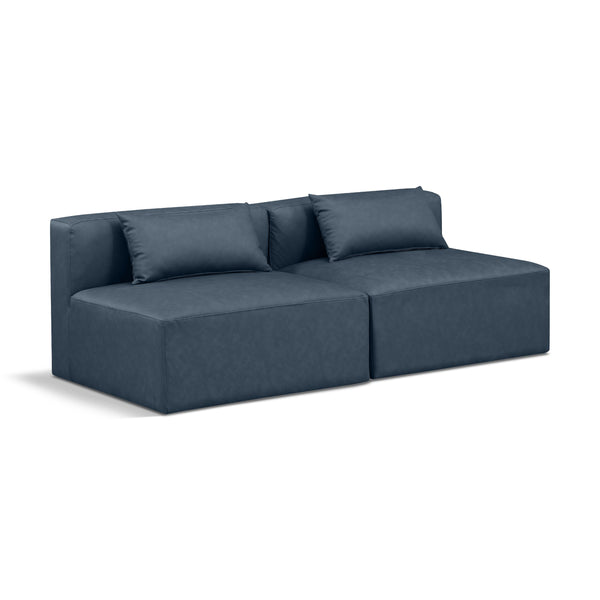 Meridian Cube Navy Blue Vegan Leather Modular Sofa IMAGE 1