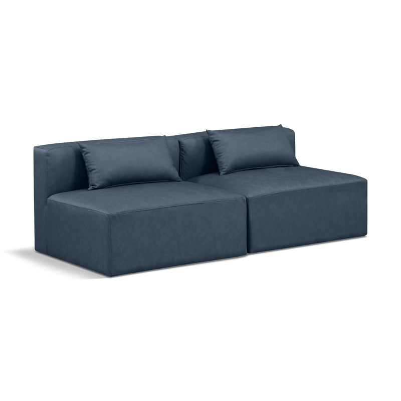 Meridian Cube Navy Blue Vegan Leather Modular Sofa IMAGE 1