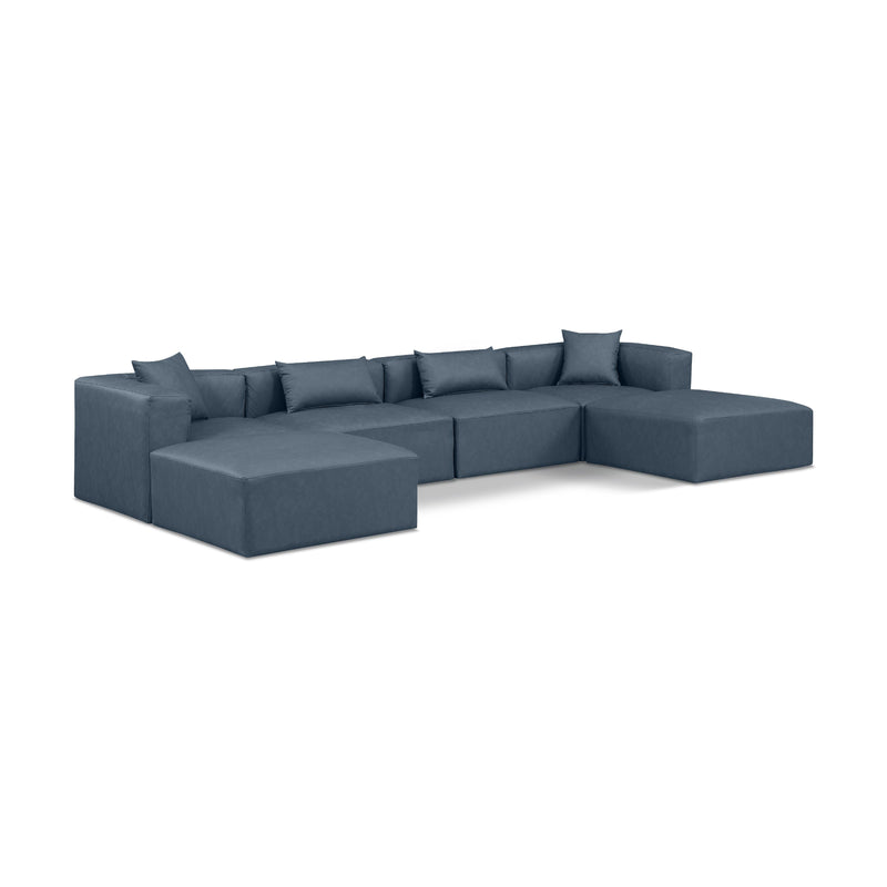 Meridian Cube Navy Blue Vegan Leather Modular Sectional IMAGE 1