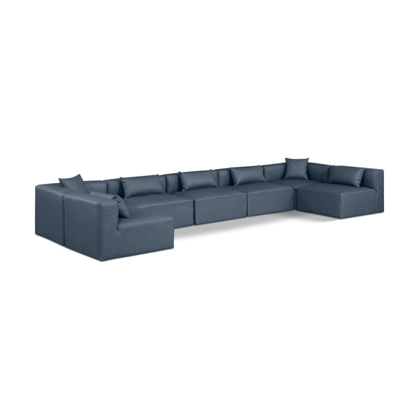 Meridian Cube Navy Blue Vegan Leather Modular Sectional IMAGE 1