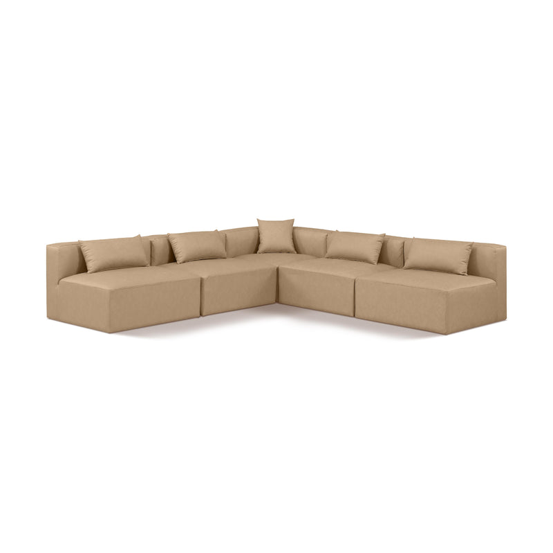 Meridian Cube Tan Vegan Leather Modular Sectional IMAGE 1