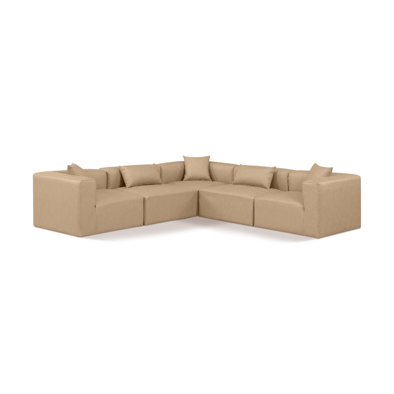 Meridian Cube Tan Vegan Leather Modular Sectional IMAGE 1
