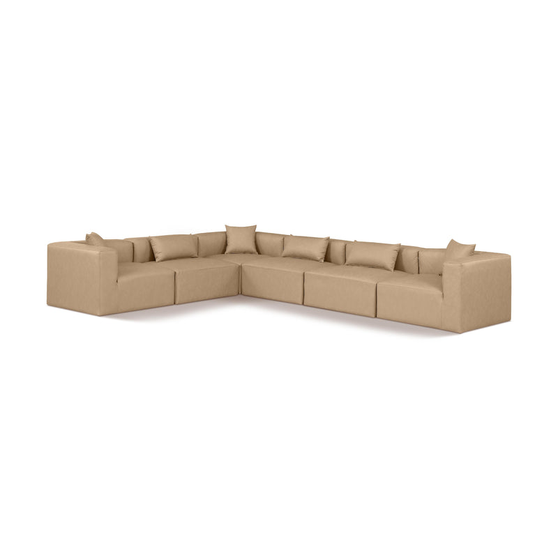 Meridian Cube Tan Vegan Leather Modular Sectional IMAGE 1