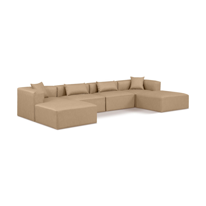 Meridian Cube Tan Vegan Leather Modular Sectional IMAGE 1