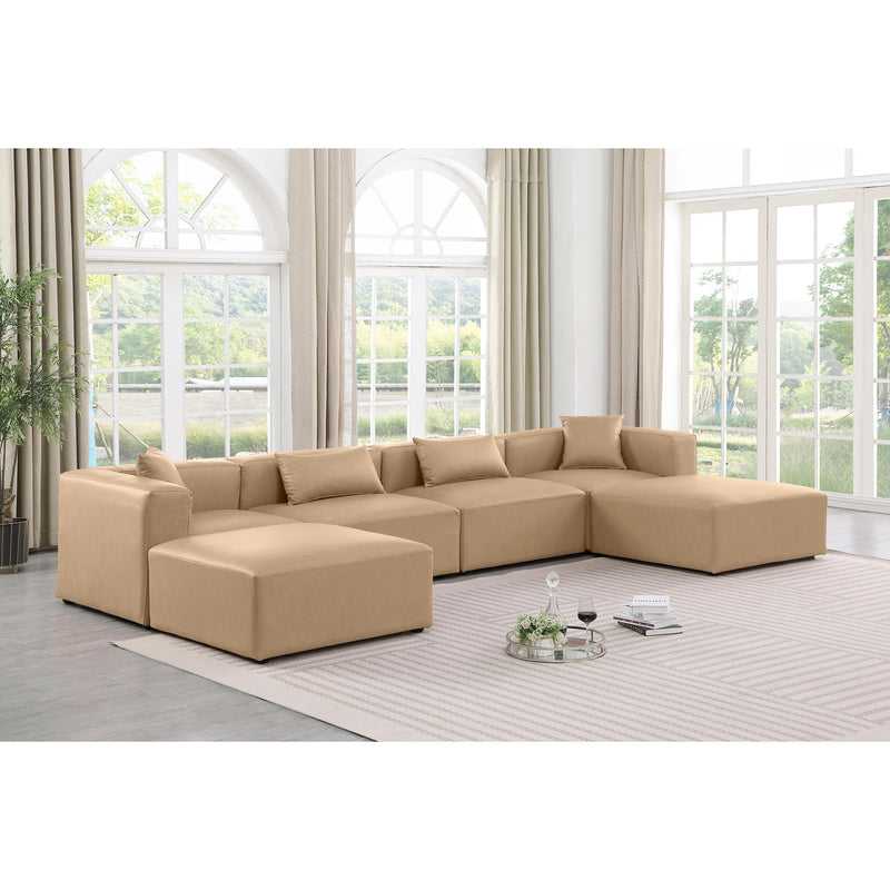 Meridian Cube Tan Vegan Leather Modular Sectional IMAGE 2