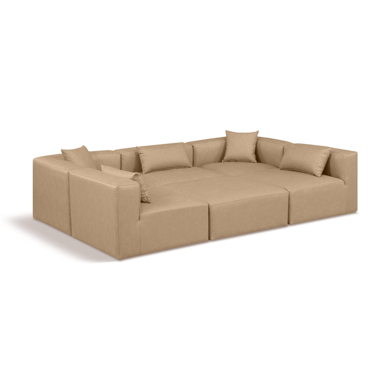 Meridian Cube Tan Vegan Leather Modular Sectional IMAGE 1