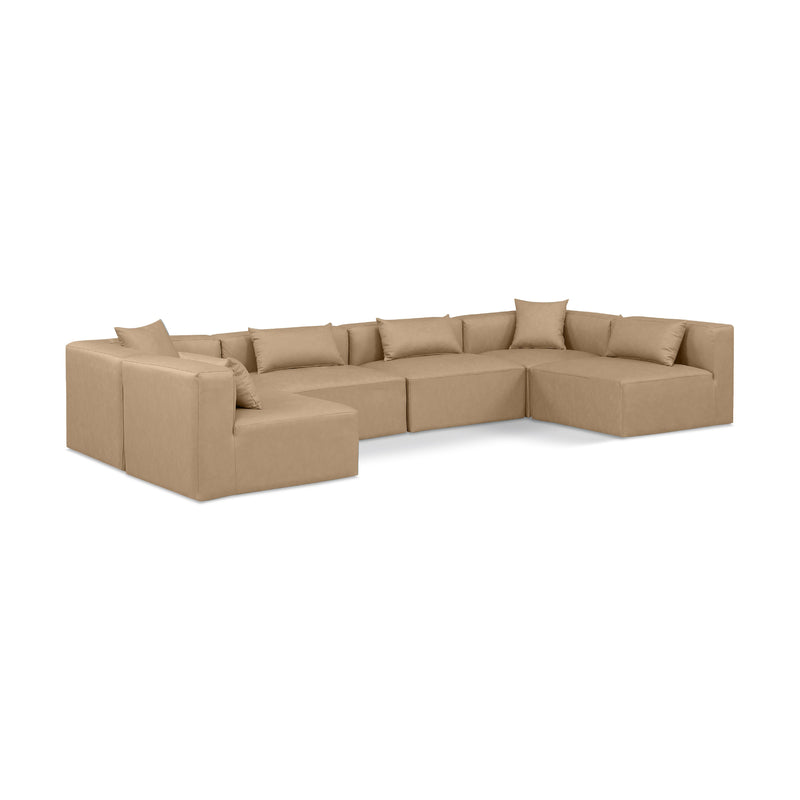 Meridian Cube Tan Vegan Leather Modular Sectional IMAGE 1
