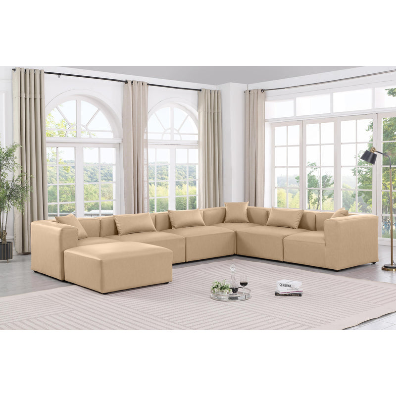 Meridian Cube Tan Vegan Leather Modular Sectional IMAGE 2