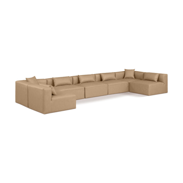 Meridian Cube Tan Vegan Leather Modular Sectional IMAGE 1