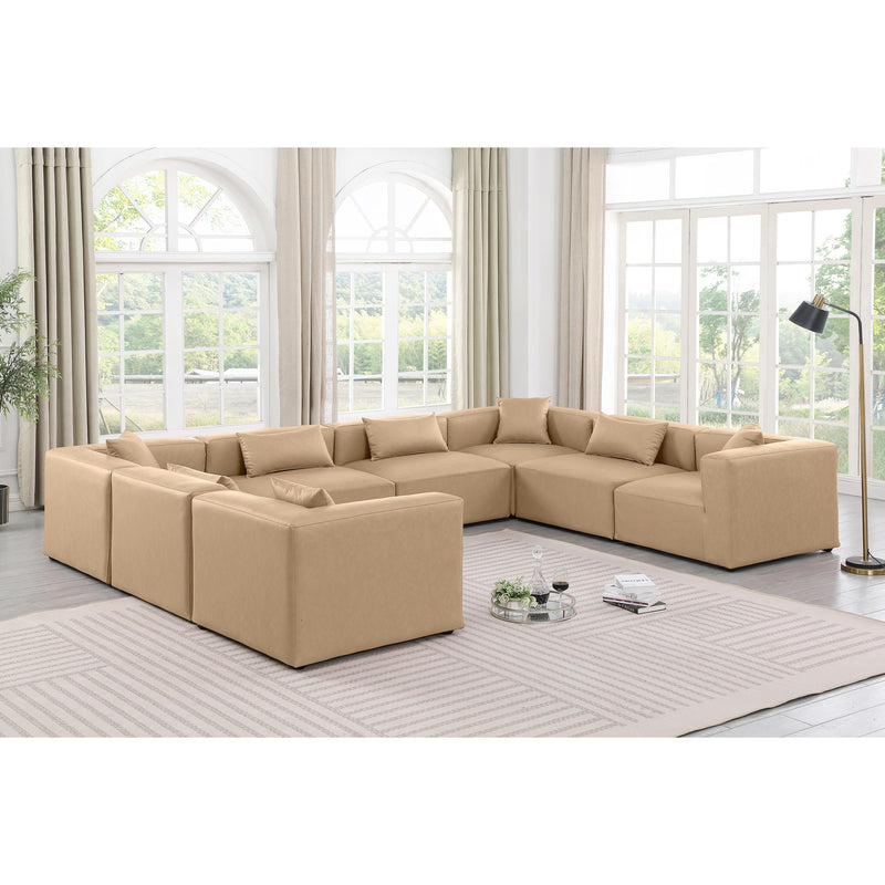 Meridian Cube Tan Vegan Leather Modular Sectional IMAGE 2