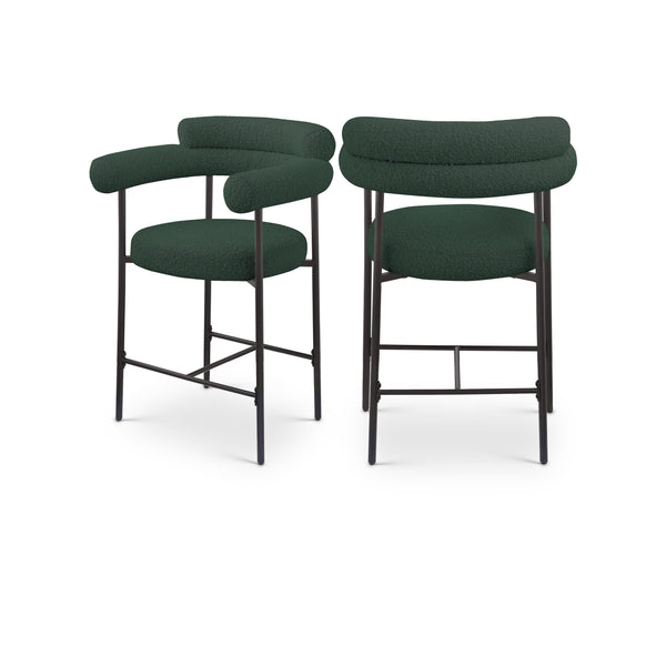 Meridian Blake Green Boucle Fabric Counter Stool IMAGE 1