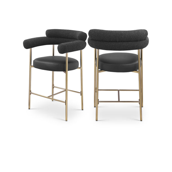 Meridian Blake Black Boucle Fabric / Vegan Leather Counter Stool IMAGE 1