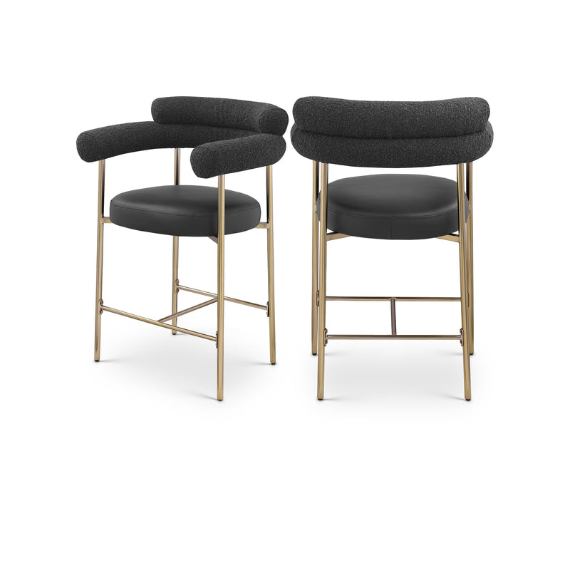 Meridian Blake Black Boucle Fabric / Vegan Leather Counter Stool IMAGE 1