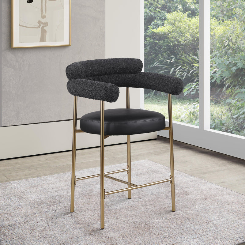 Meridian Blake Black Boucle Fabric / Vegan Leather Counter Stool IMAGE 8