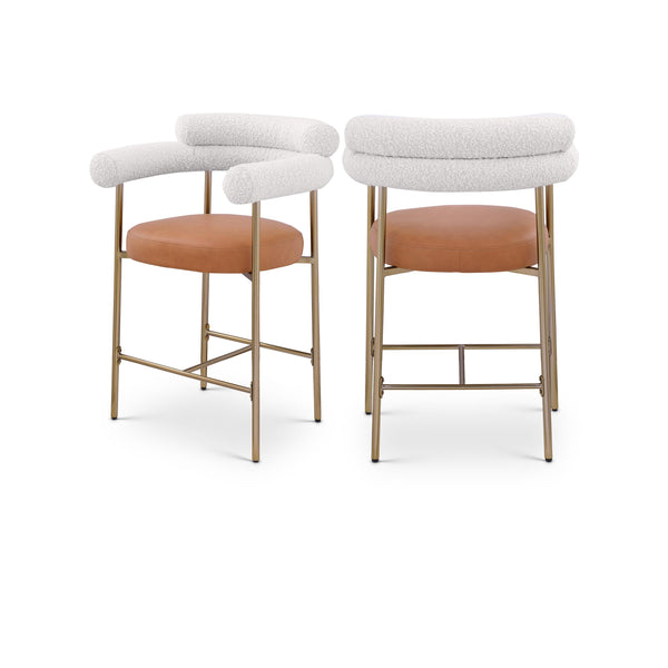 Meridian Blake Cognac Boucle Fabric / Vegan Leather Counter Stool IMAGE 1