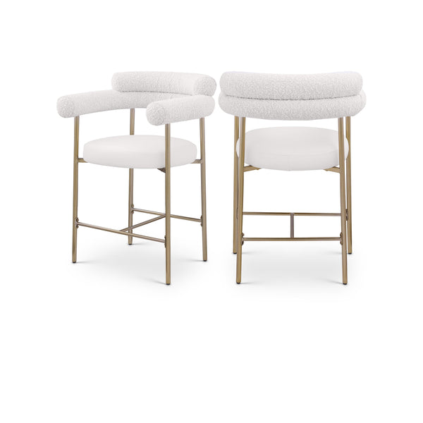 Meridian Blake Cream Boucle Fabric / Vegan Leather Counter Stool IMAGE 1