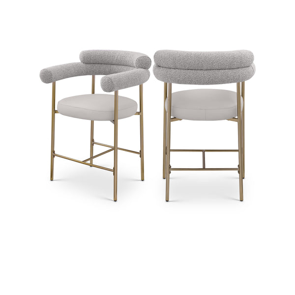 Meridian Blake Taupe Boucle Fabric / Vegan Leather Counter Stool IMAGE 1