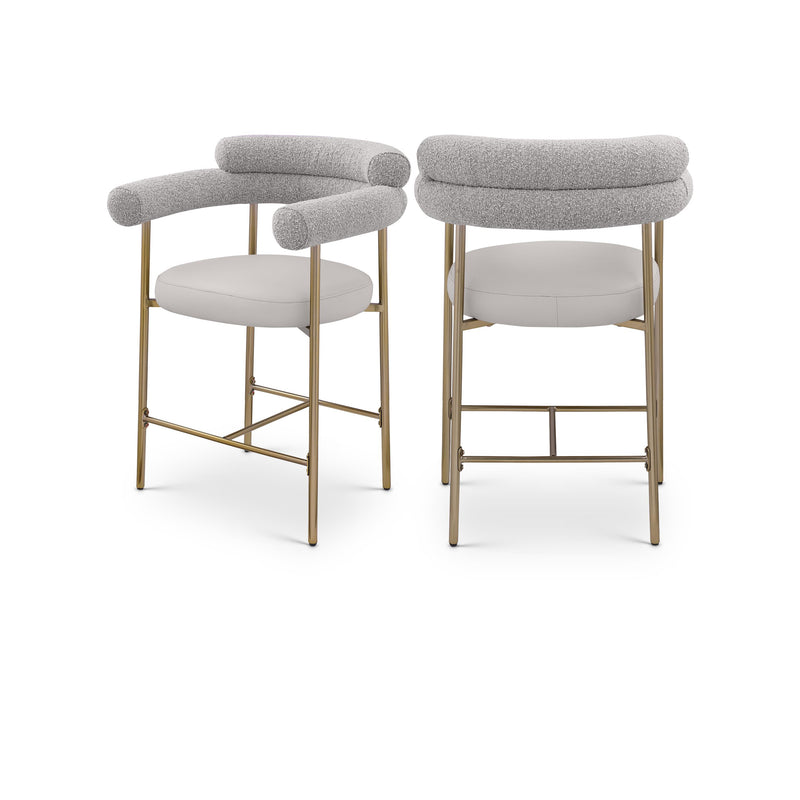 Meridian Blake Taupe Boucle Fabric / Vegan Leather Counter Stool IMAGE 1