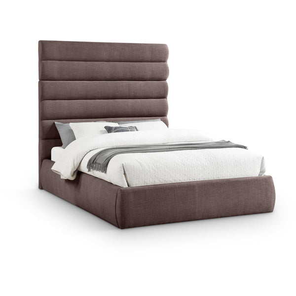 Meridian Adam Brown Linen Textured Fabric Queen Bed IMAGE 1