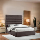 Meridian Adam Brown Linen Textured Fabric Queen Bed IMAGE 2
