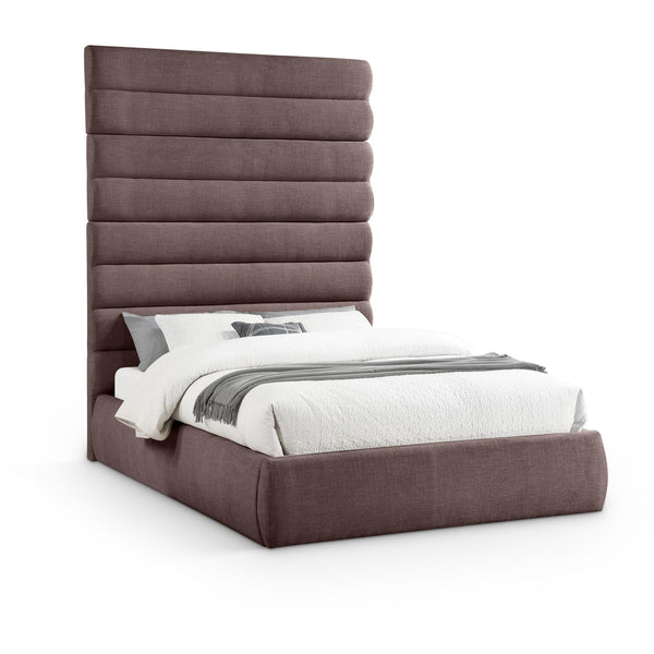 Meridian Adam Brown Linen Textured Fabric Queen Bed IMAGE 1