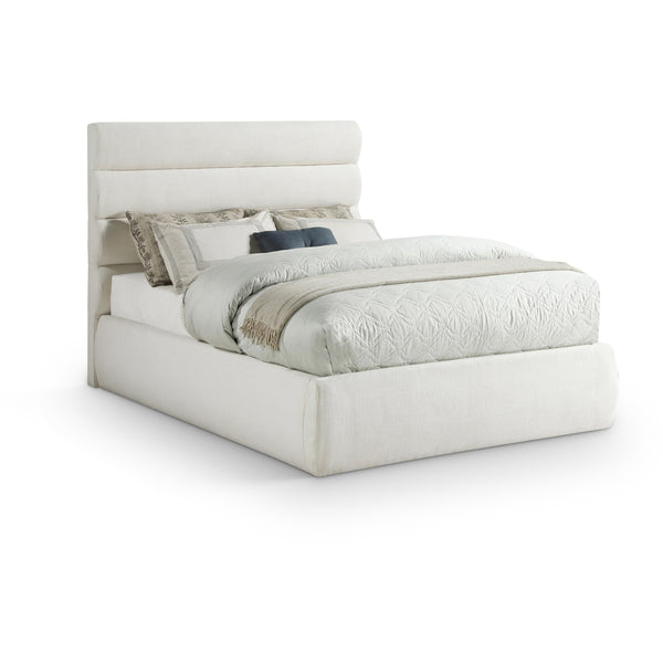 Meridian Adam Cream Linen Textured Fabric Full Bed IMAGE 1
