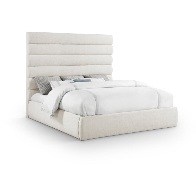 Meridian Adam Cream Linen Textured Fabric King Bed IMAGE 1