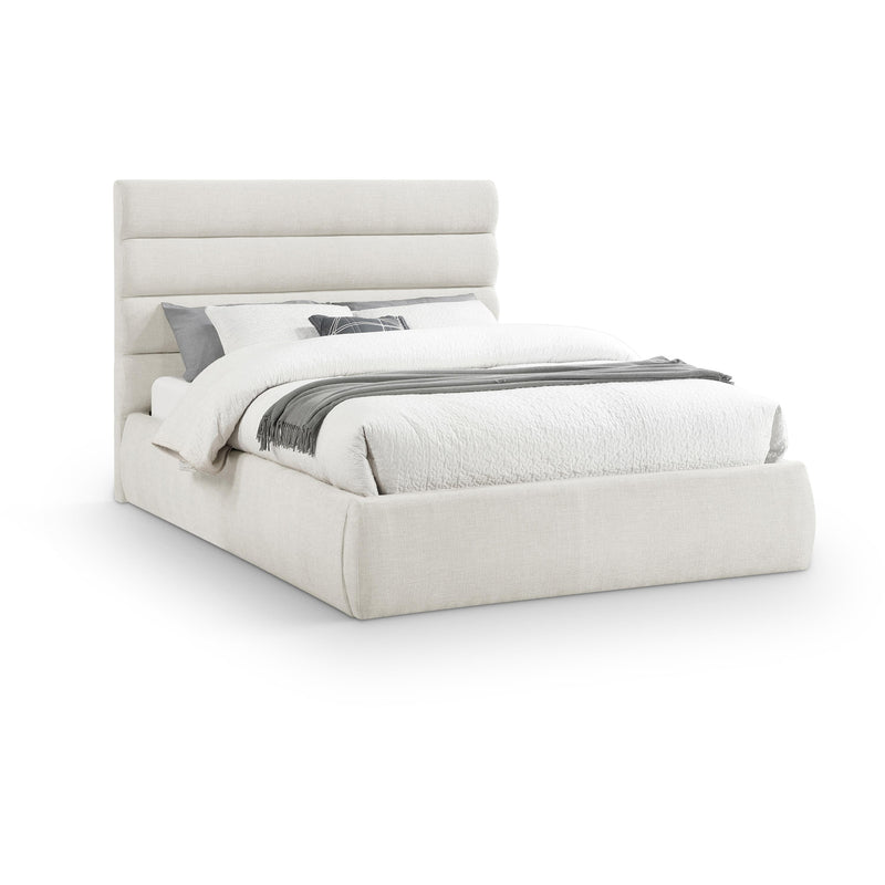 Meridian Adam Cream Linen Textured Fabric Queen Bed IMAGE 1