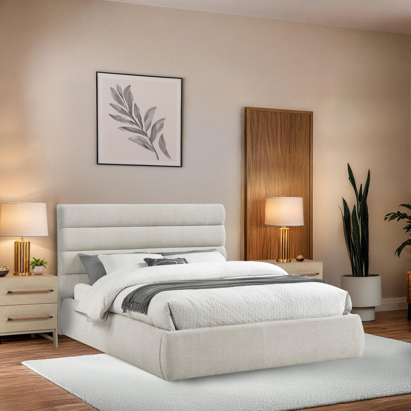 Meridian Adam Cream Linen Textured Fabric Queen Bed IMAGE 2