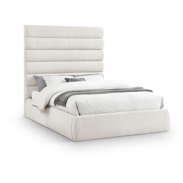 Meridian Adam Cream Linen Textured Fabric Queen Bed IMAGE 1