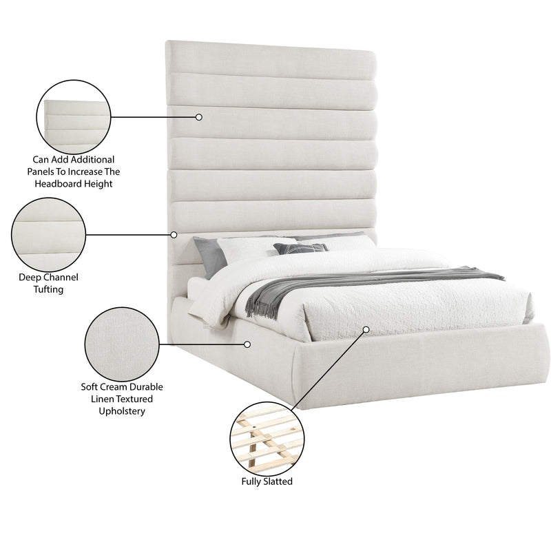 Meridian Adam Cream Linen Textured Fabric Queen Bed IMAGE 10