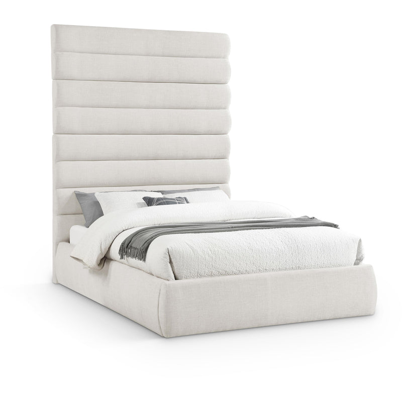 Meridian Adam Cream Linen Textured Fabric Queen Bed IMAGE 1