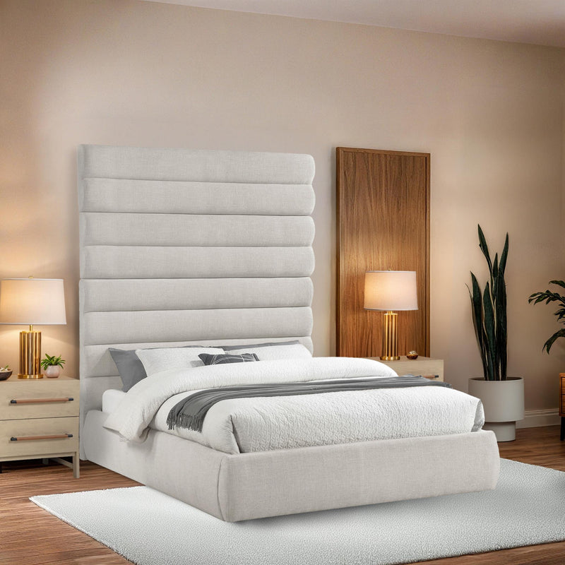 Meridian Adam Cream Linen Textured Fabric Queen Bed IMAGE 2