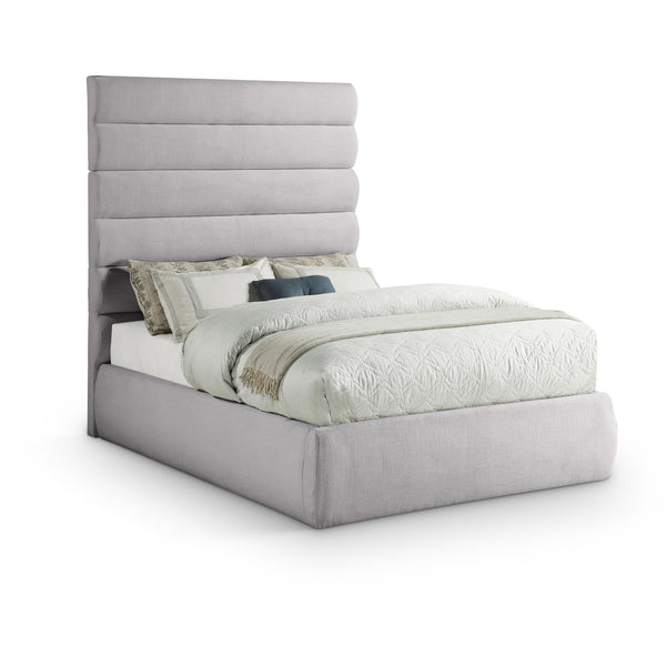 Meridian Adam Grey Linen Textured Fabric Full Bed IMAGE 1