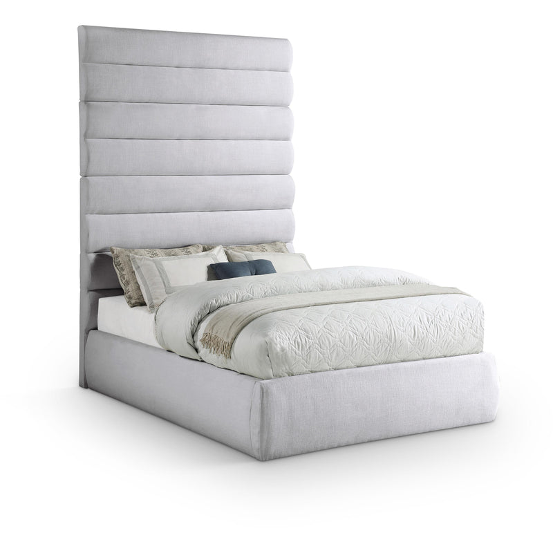 Meridian Adam Grey Linen Textured Fabric Full Bed IMAGE 1