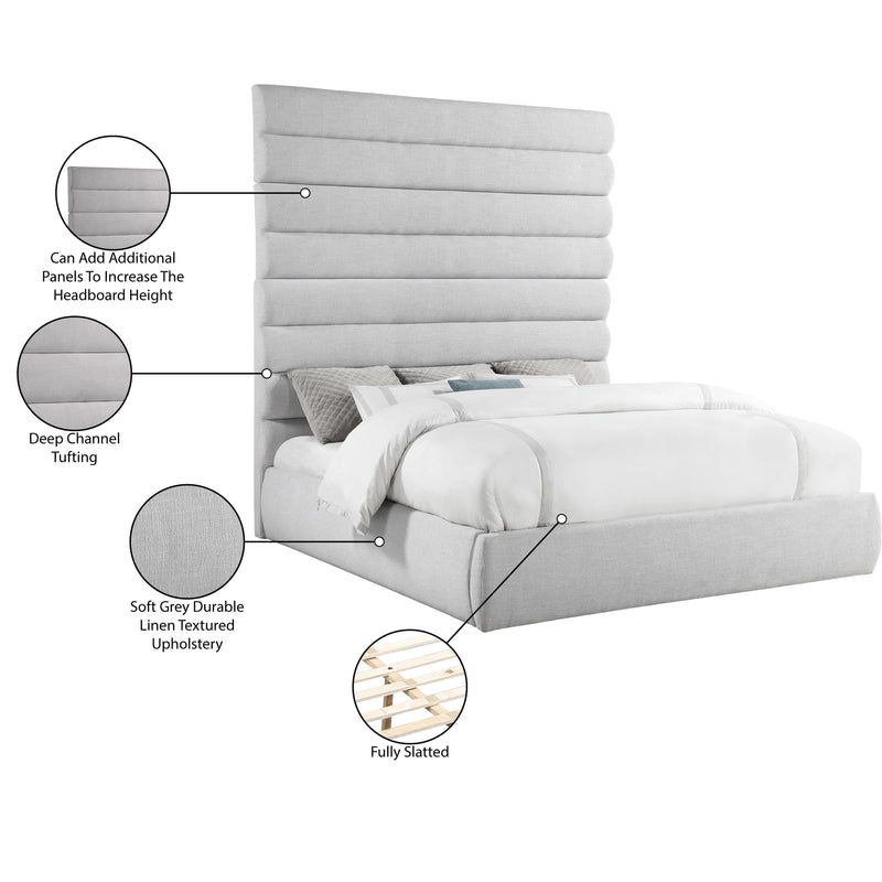 Meridian Adam Grey Linen Textured Fabric King Bed IMAGE 10
