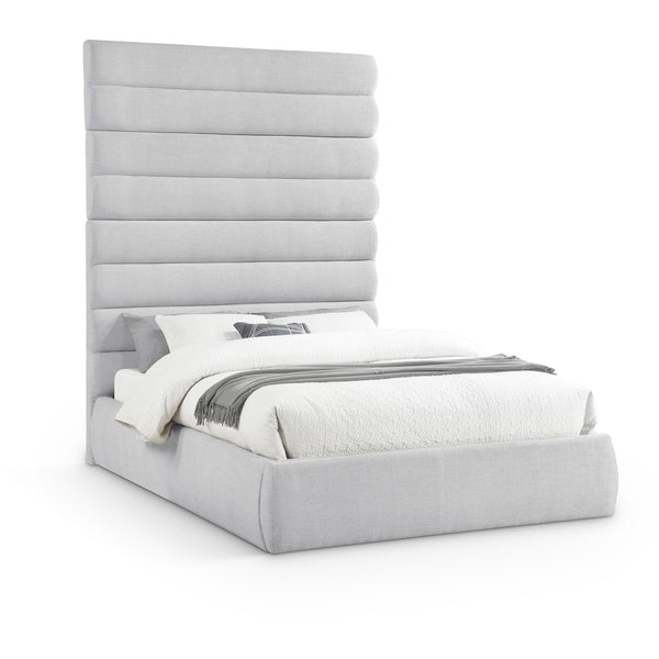 Meridian Adam Grey Linen Textured Fabric Queen Bed IMAGE 1