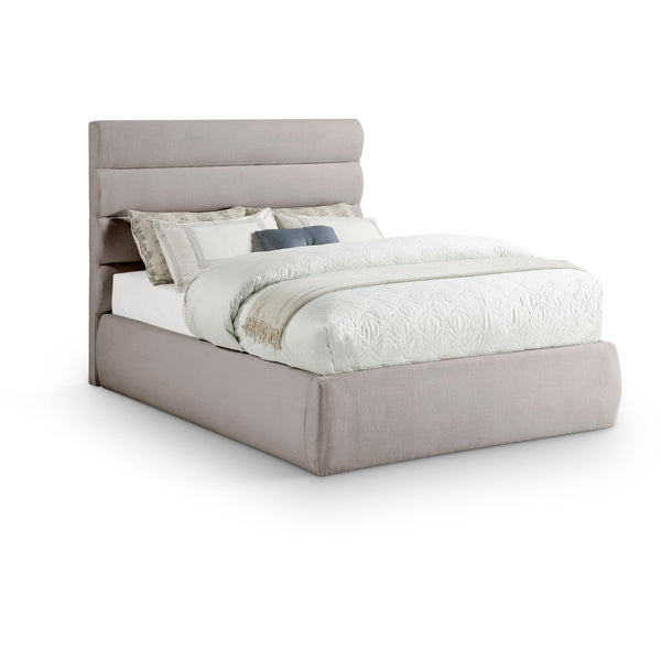 Meridian Adam Taupe Linen Textured Fabric Full Bed IMAGE 1