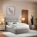 Meridian Adam Taupe Linen Textured Fabric Full Bed IMAGE 2