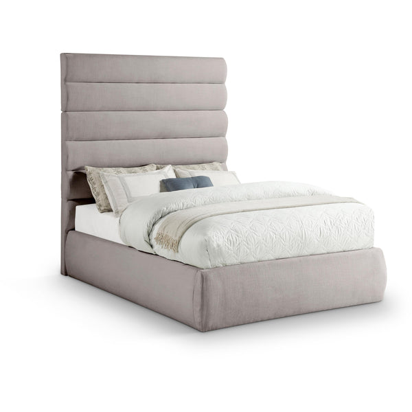 Meridian Adam Taupe Linen Textured Fabric Full Bed IMAGE 1