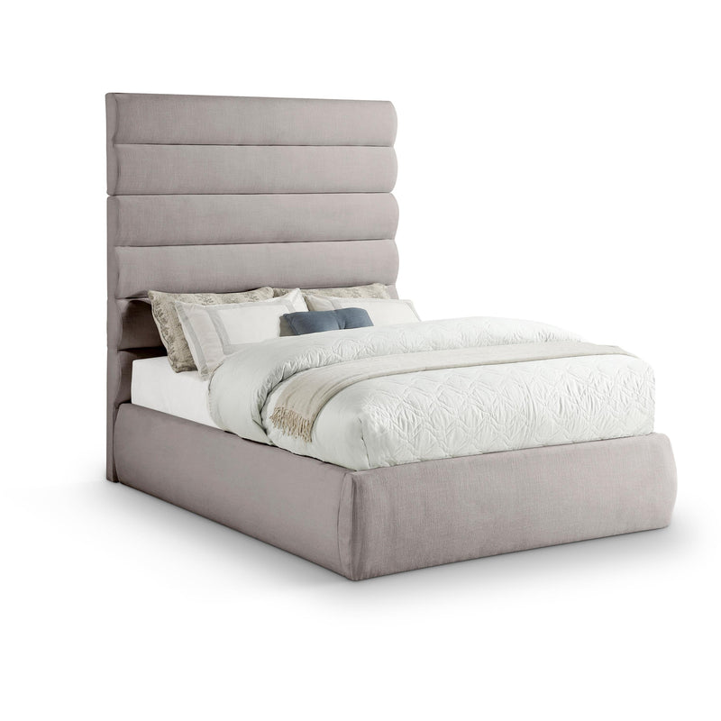 Meridian Adam Taupe Linen Textured Fabric Full Bed IMAGE 1