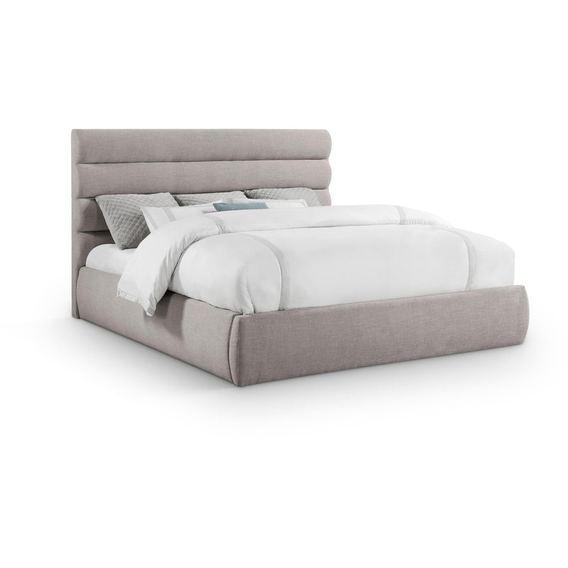 Meridian Adam Taupe Linen Textured Fabric King Bed IMAGE 1