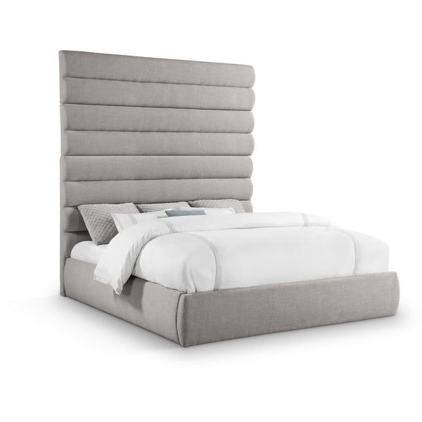Meridian Adam Taupe Linen Textured Fabric King Bed IMAGE 1