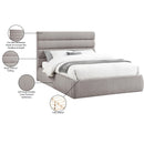 Meridian Adam Taupe Linen Textured Fabric Queen Bed IMAGE 10