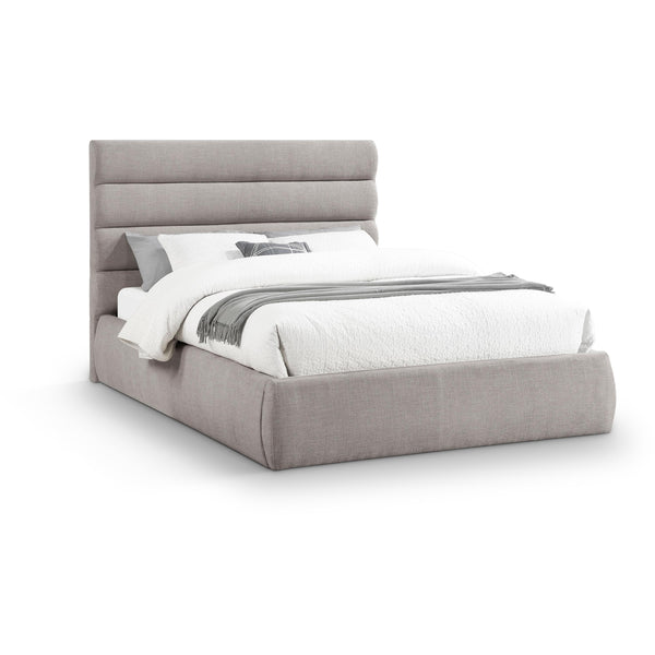 Meridian Adam Taupe Linen Textured Fabric Queen Bed IMAGE 1