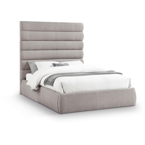 Meridian Adam Taupe Linen Textured Fabric Queen Bed IMAGE 1