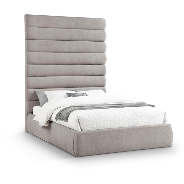Meridian Adam Taupe Linen Textured Fabric Queen Bed IMAGE 1